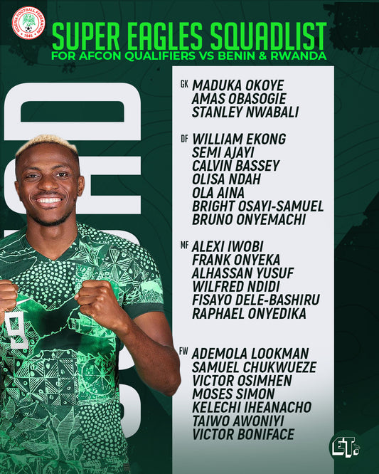 Super Eagles Name 23-man squad for 2025 AFCON Qualifiers