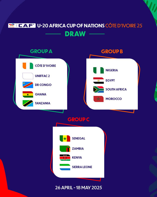 Flying Eagles to Face Egypt, South Africa, Morroco in 2025 U20 AFCON Group Stage