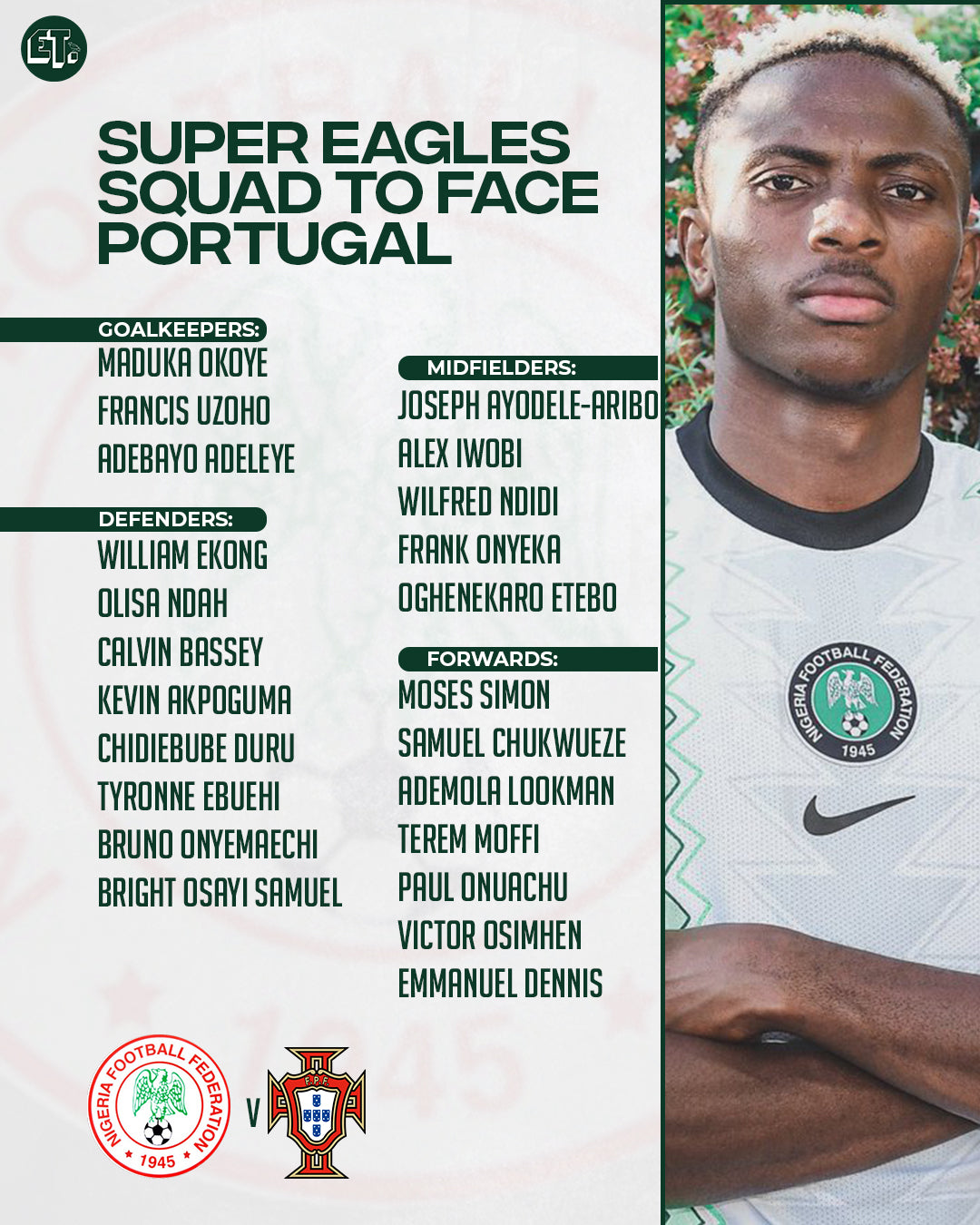 Samuel Chukwueze lands in Lisbon as 23 Super Eagles stars get set for Portugal friendly