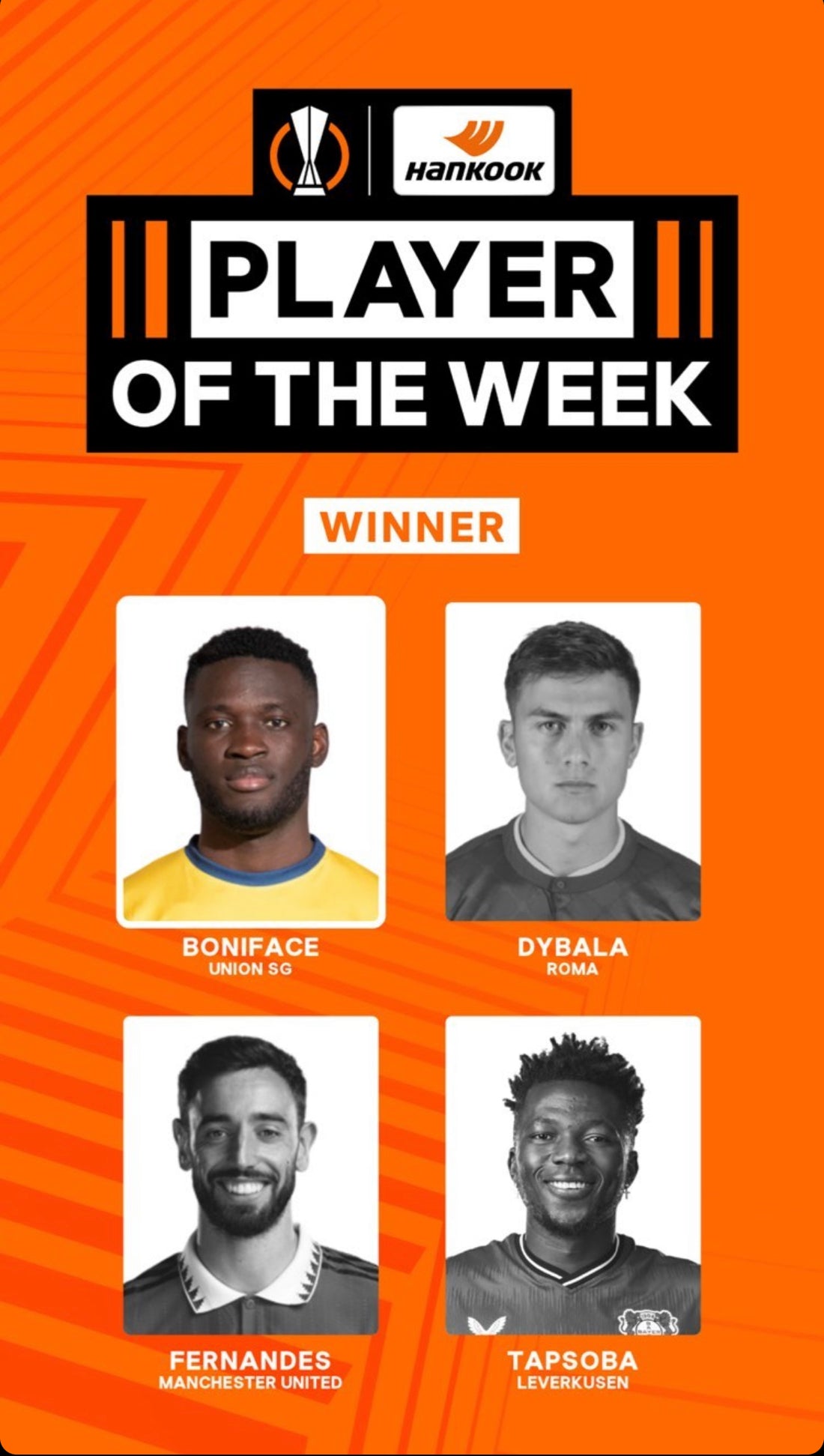 Boniface beats Man United's Fernandes to Europa League's Player of the Week award