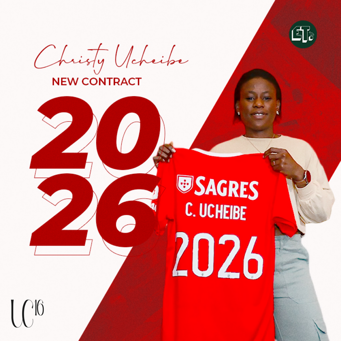 Super Falcons star Christy Ucheibe extends contract with SL Benfica