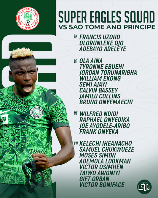 Nigeria's 23-man squad unveiled for final AFCON qualifier against Sao Tome and Principe