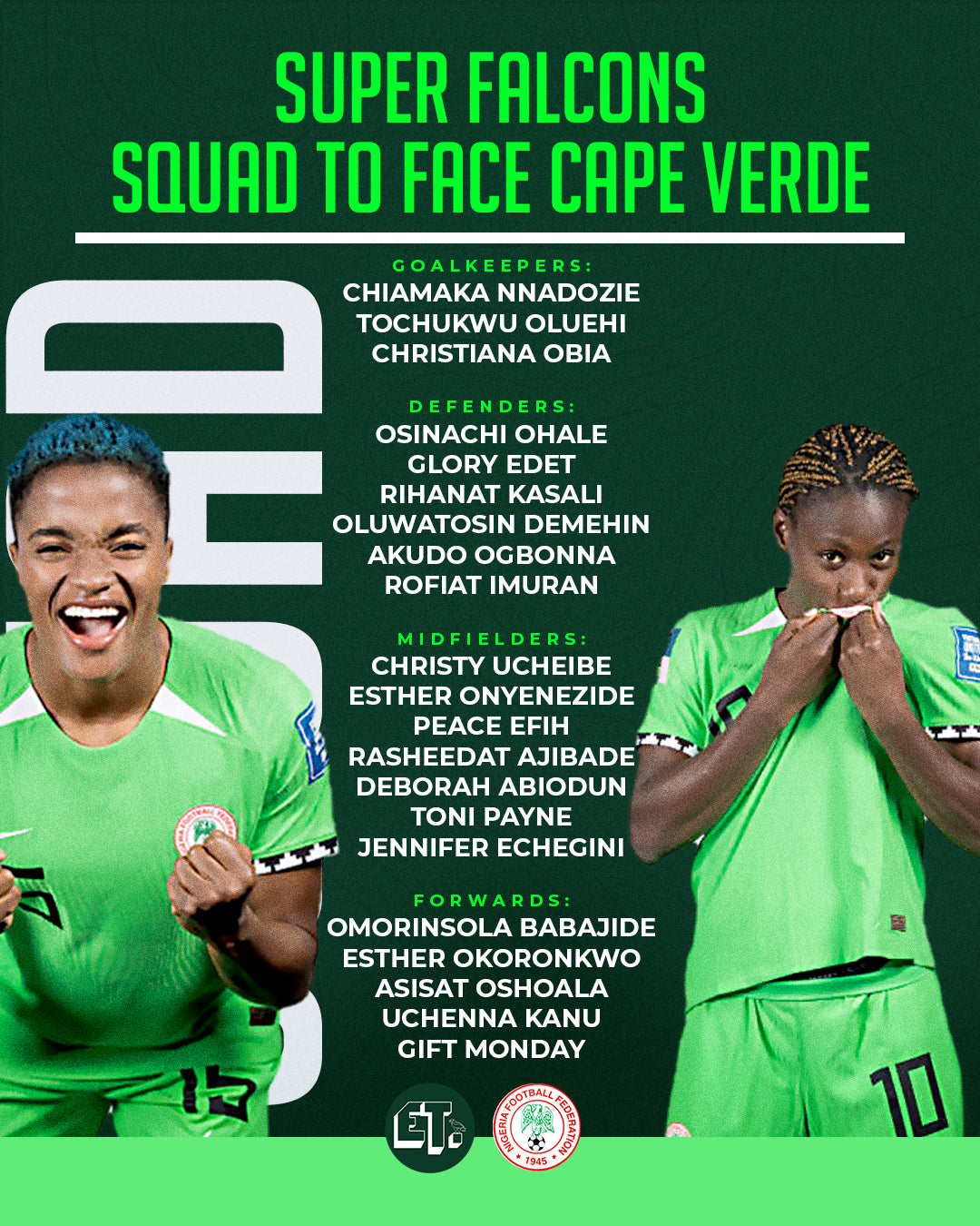 Oshoala in, Alozie out: NFF reveals Super Falcons squad for crucial AFCON qualifiers