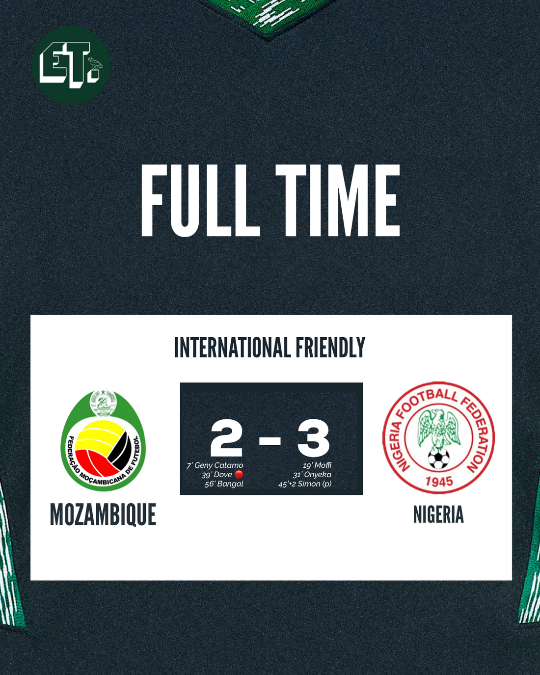 Nigeria 3-2 Mozambique: Super Eagles record fourth victory over the Mambas