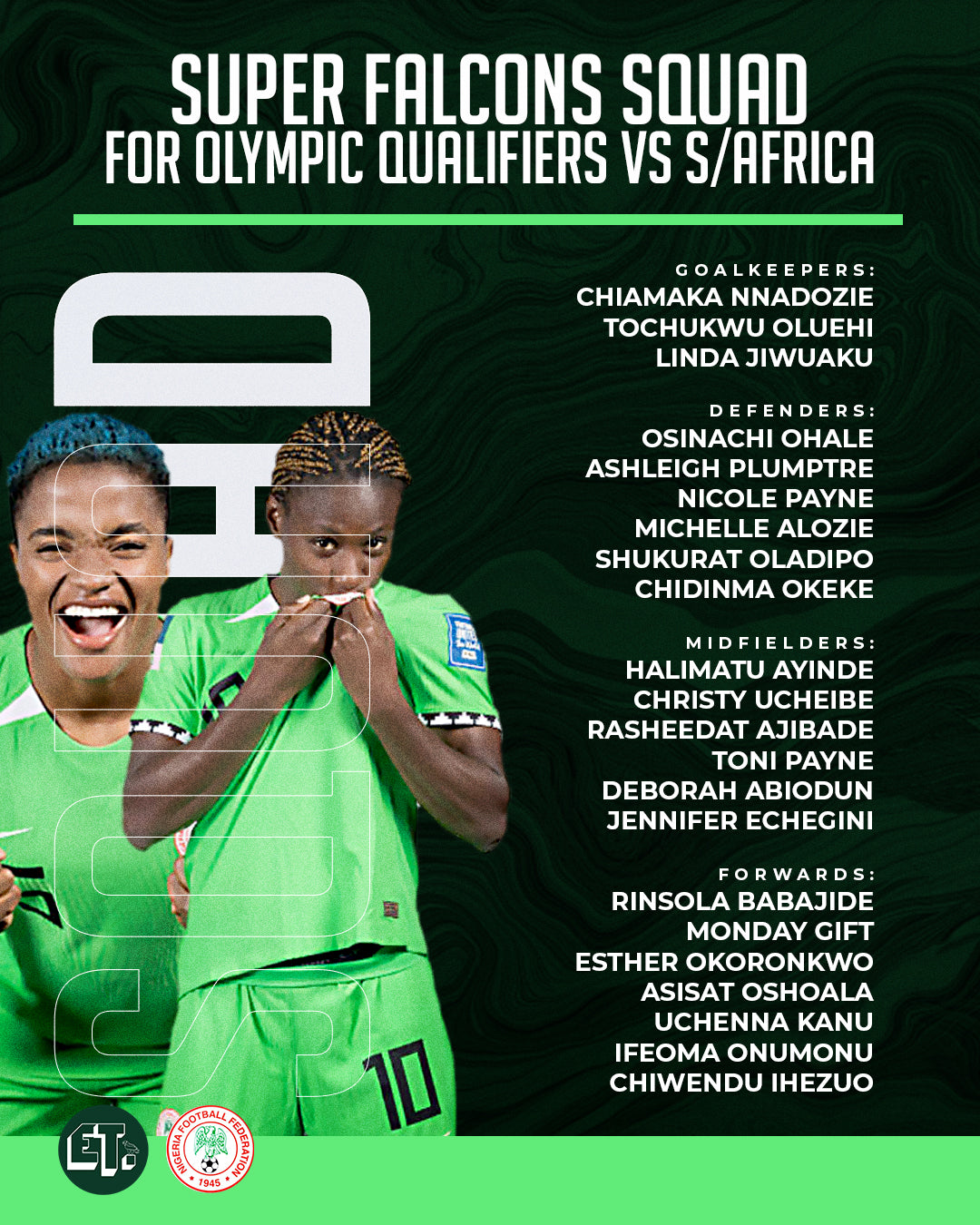 Paris 2024: Ucheibe, Ajibade, Oshoala lead Super Falcons for qualifiers vs South Africa