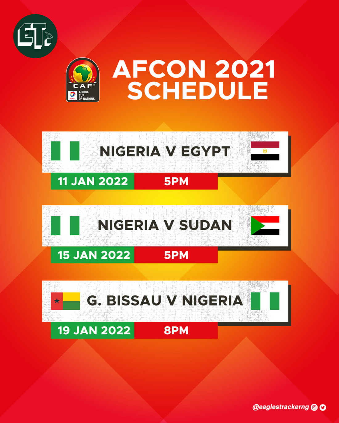 Nigeria AFCON 2021 Fixtures