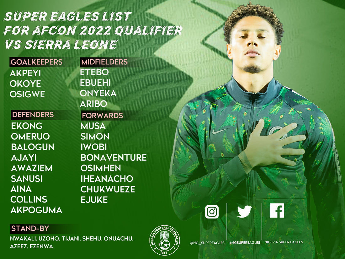 Super Eagles 24-man squad to face Sierra Leone