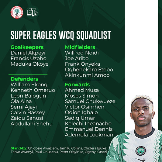 Super Eagles squad to face Ghana